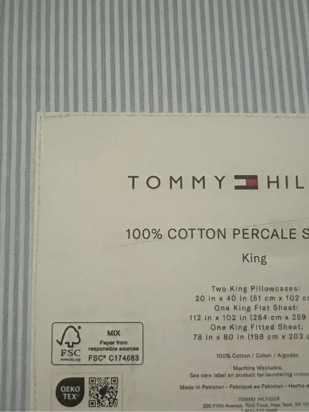 Tommy Hilfiger KING Sheet Set - Ithaca STRIPE Chambray Blue cotton 4pc